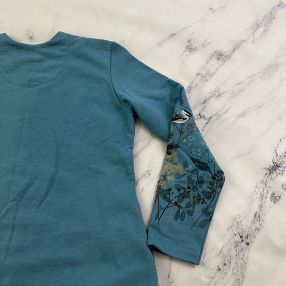 Artisan Vintage Y2k Sweatshirt Cardigan Size S Blue Birds Floral Buttons Grandma - Picture 10 of 12